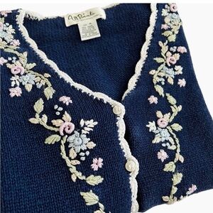 Vintage Embroidered Cardigan Sweater Top Cottagecore Coquette Floral medium
